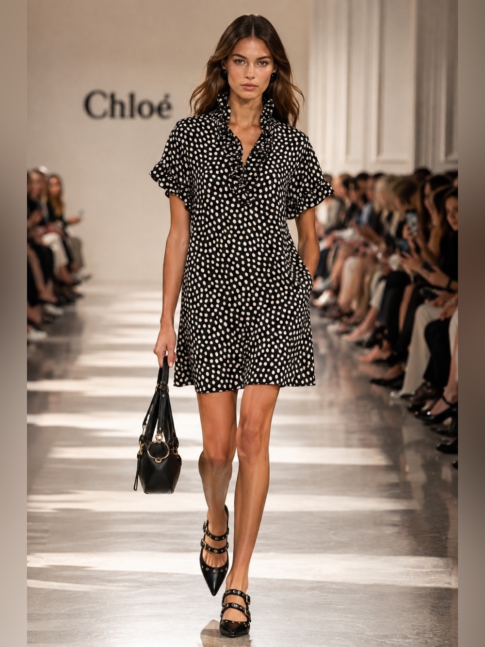 Chloé Black & Ivory Polka Dot Silk Mini Dress | Fall 2026 Retail $1,960